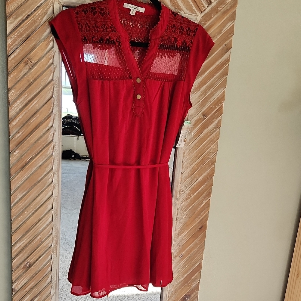 Papaya Scarlet Mini Dress with Lace Detail
